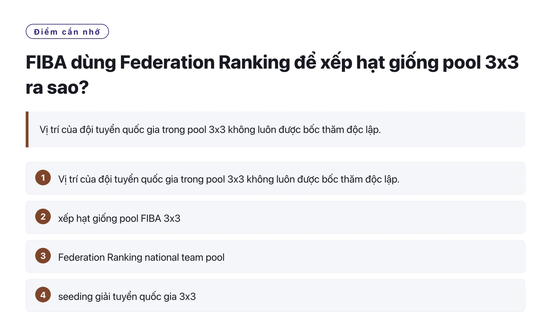 FIBA dùng Federation Ranking để xếp hạt giống pool 3x3 ra sao?——全文要点速览